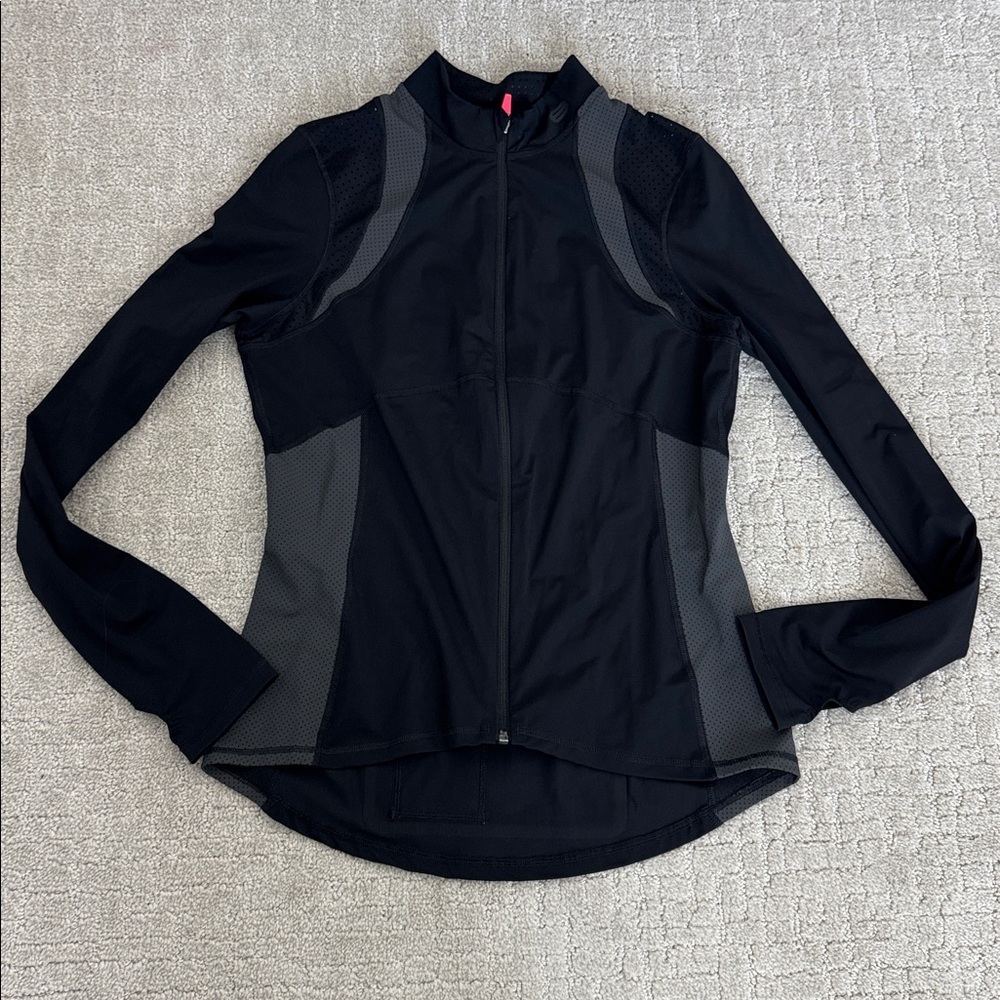 Sweaty Betty workout zip up black running grey gray mock neck